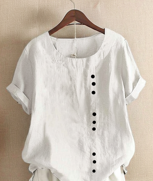 Blouse Lin Élégante Manches Courtes Boutons Féminins - LuxeStyle