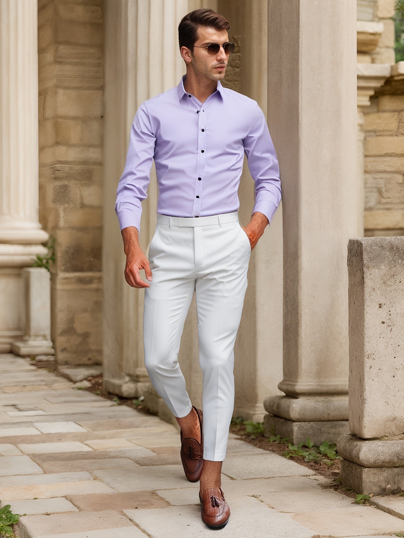 Chemise Homme Marine Classique à Manches Longues