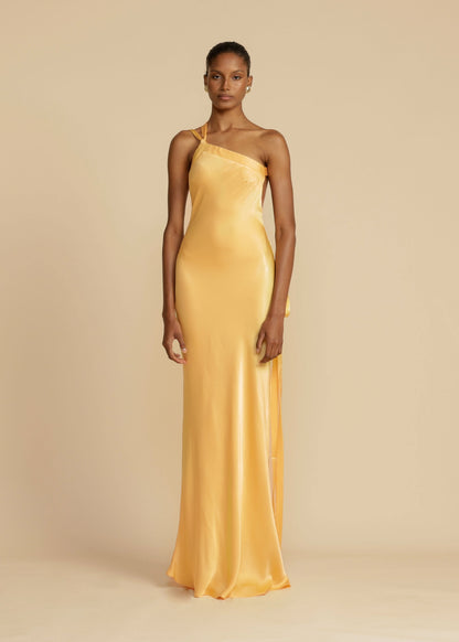 Robe de Soirée Élégante Femme - Soie Lisse Dos Nu et Col Asymétrique