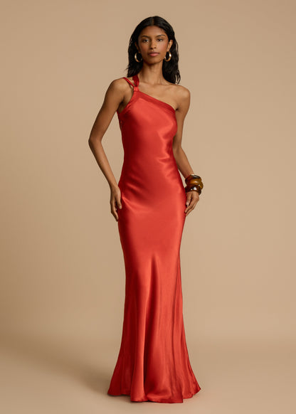 Robe de Soirée Élégante Femme - Soie Lisse Dos Nu et Col Asymétrique