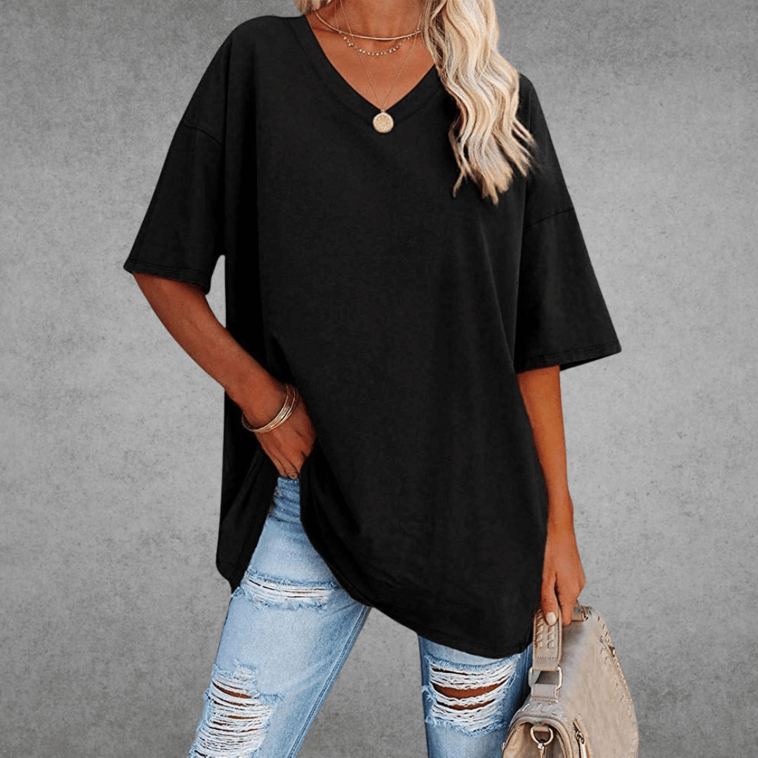 T-shirt Femme Décontracté – Col V et Tissu Doux - LuxeStyle