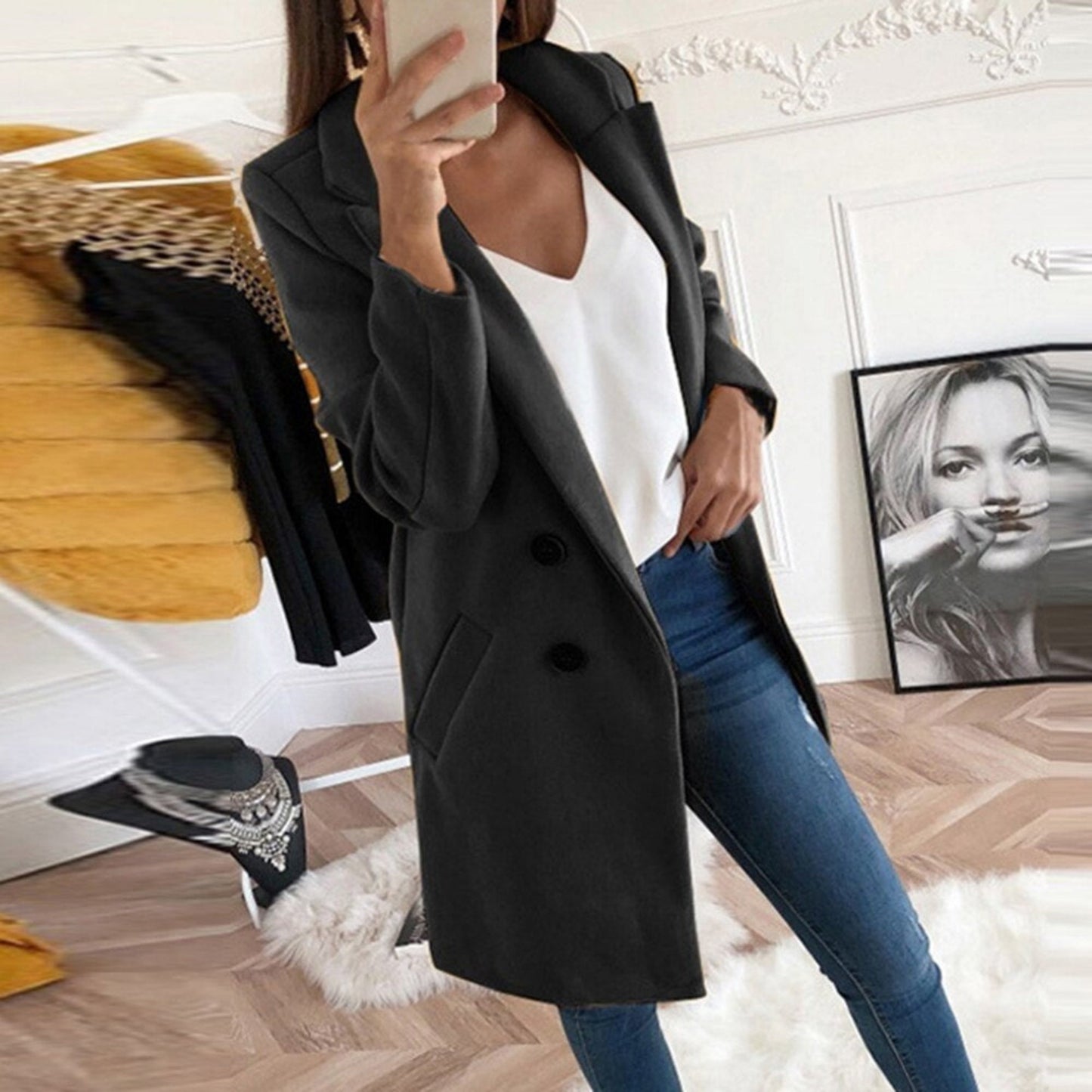 Manteau Femme Élégant Boutons