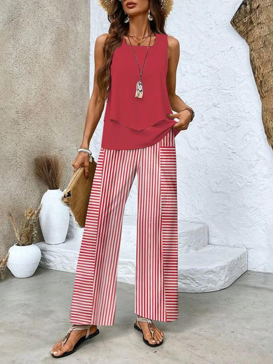 Ensemble Élégant Femme - Robe Imprimée Fleur et Pantalon Taille Parfaite