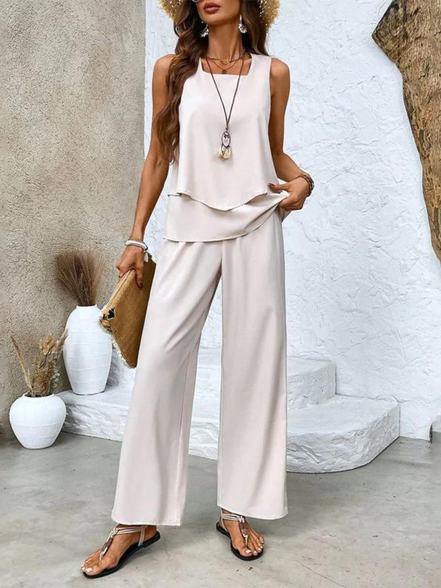 Ensemble Élégant Femme - Robe Imprimée Fleur et Pantalon Taille Parfaite