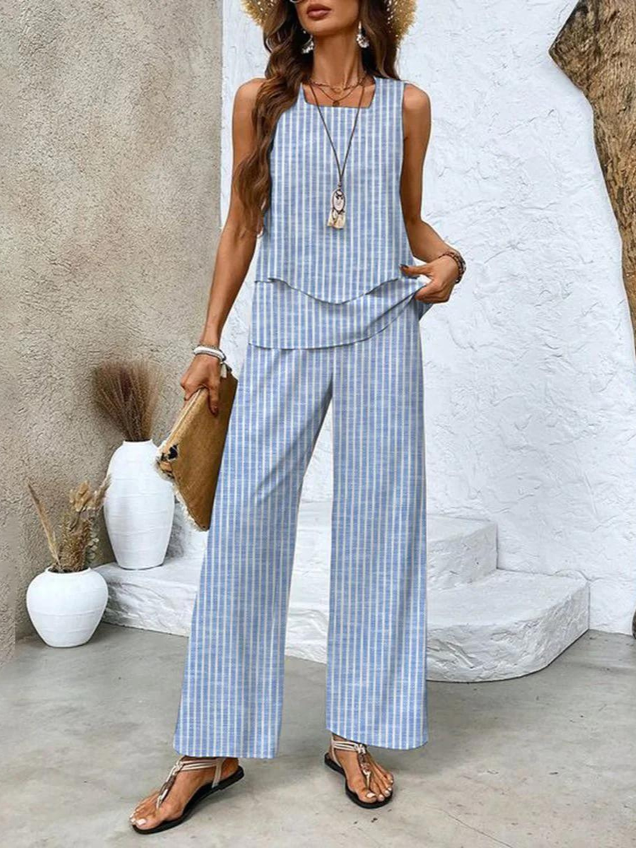 Ensemble Deux Pièces Été pour Femme - Haut Asymétrique et Pantalon Comfy