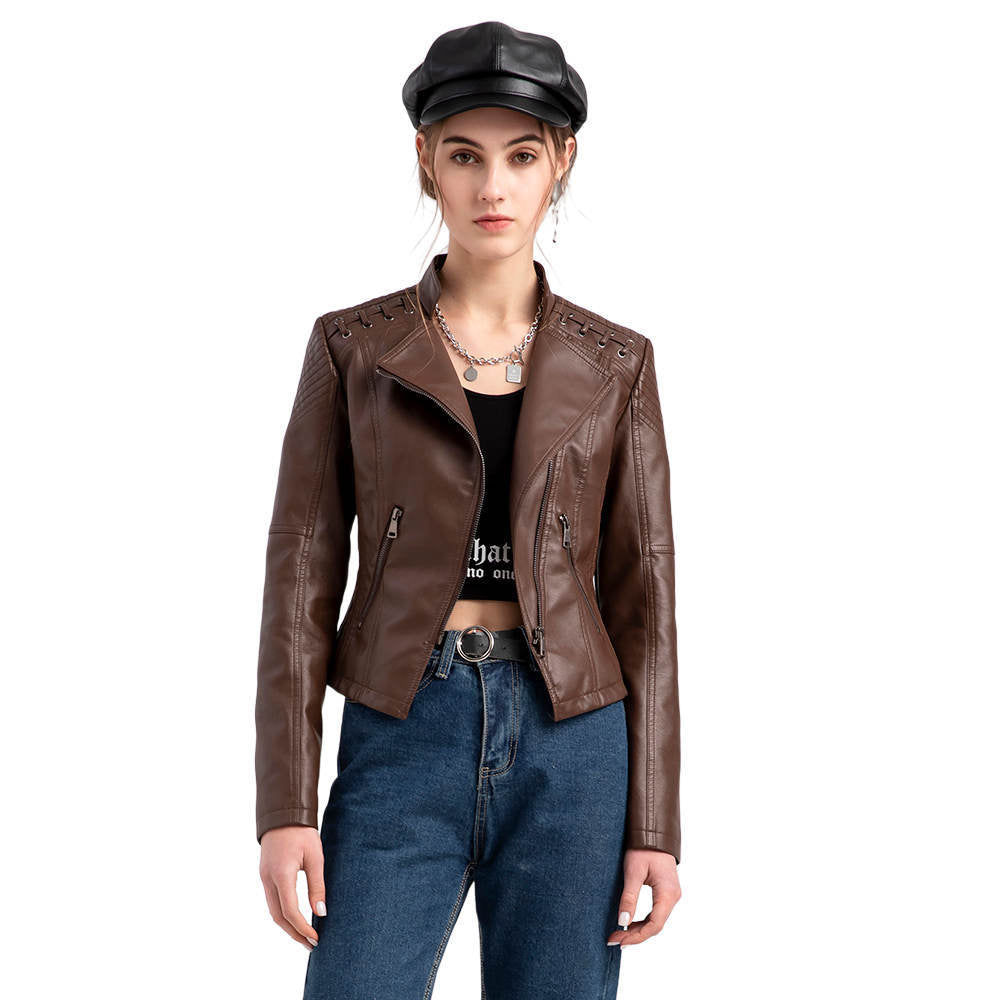 Veste Cuir Brun Féminine à Fermeture Éclair - LuxeStyle