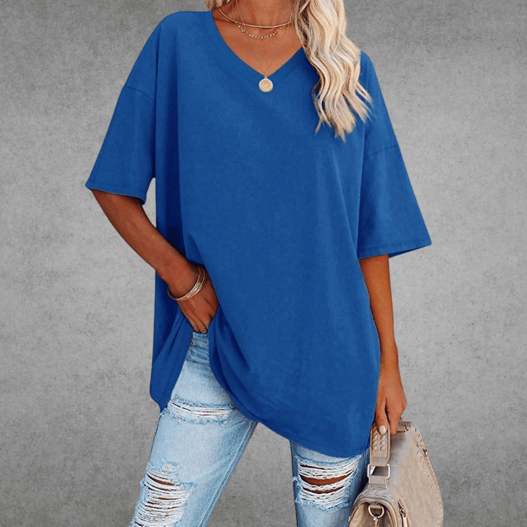 T-shirt Femme Décontracté – Col V et Tissu Doux
