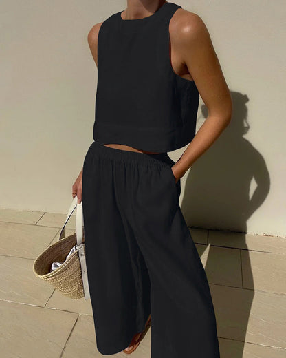 Tenue Élégante Femme en Lin - Ensemble Haut et Pantalon