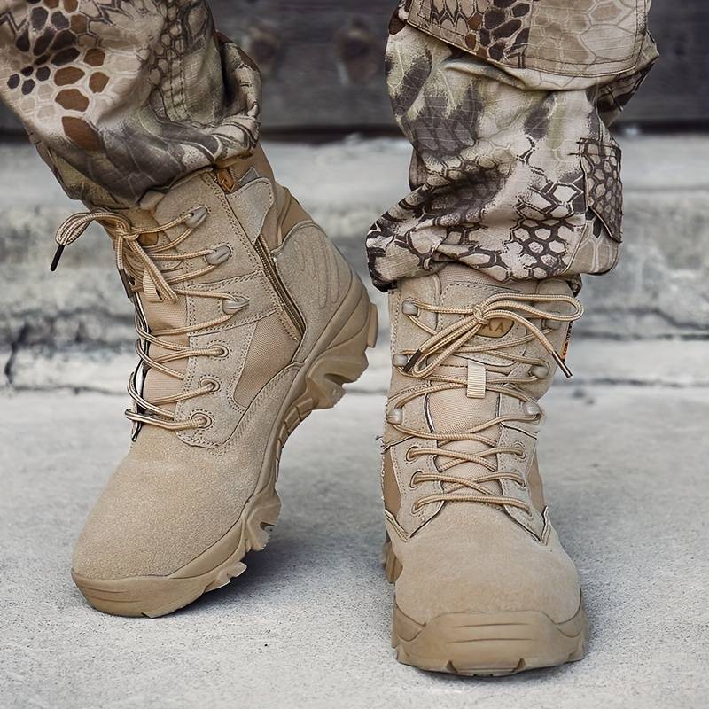 Bottes de combat robustes à semelle gripante avec fermeture éclair côté - LuxeStyle
