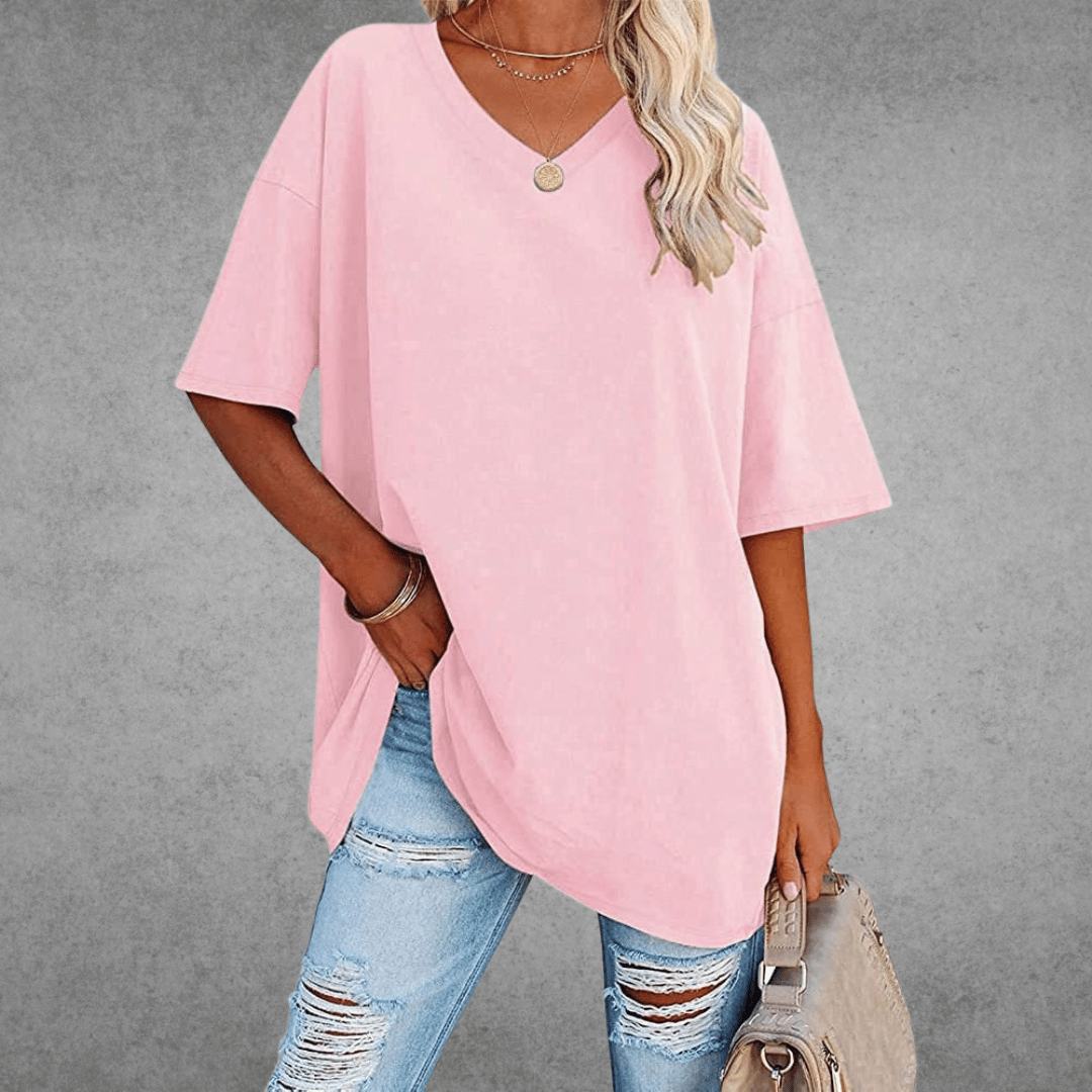 T-shirt Femme Décontracté – Col V et Tissu Doux