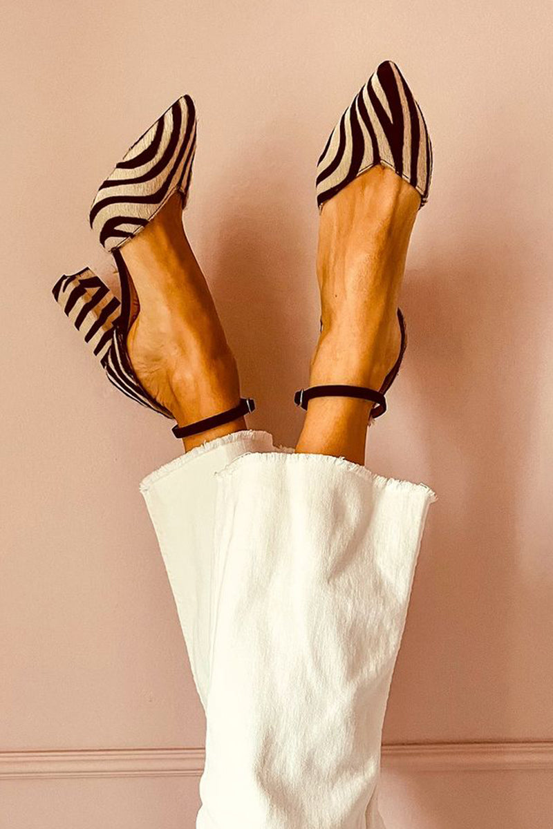Sandales Femmes Zèbre à Talon Médium avec Fermeture Cheville - LuxeStyle