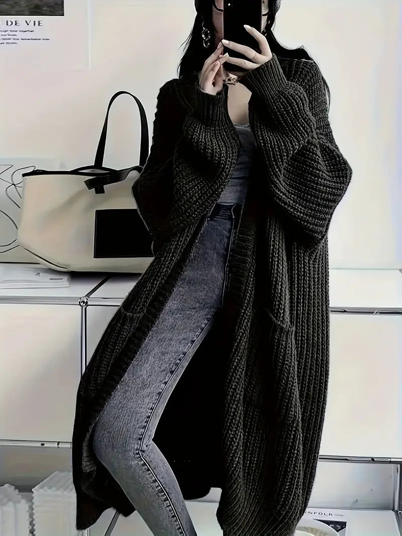 Gilet Tricoté Féminin – Gilet Long Douillet pour Femme en Automne