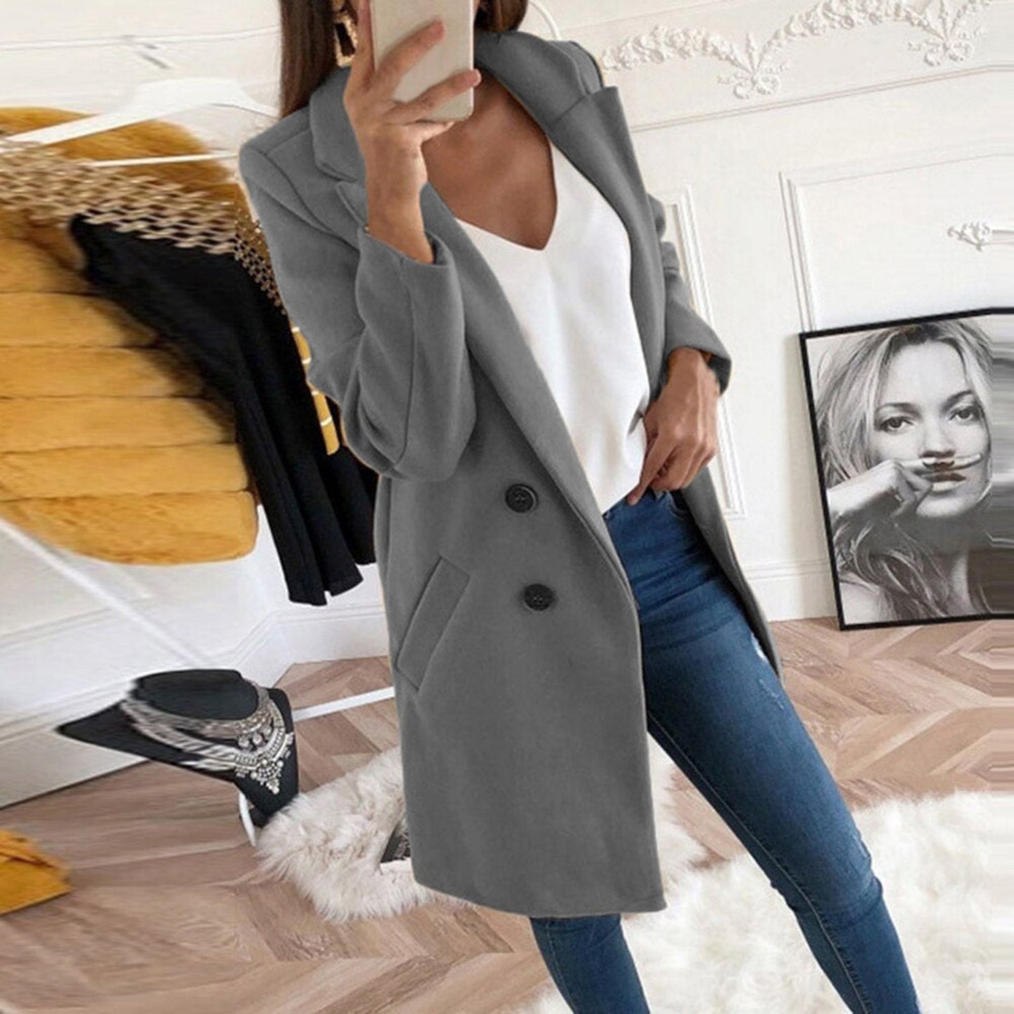 Manteau Femme Élégant Boutons