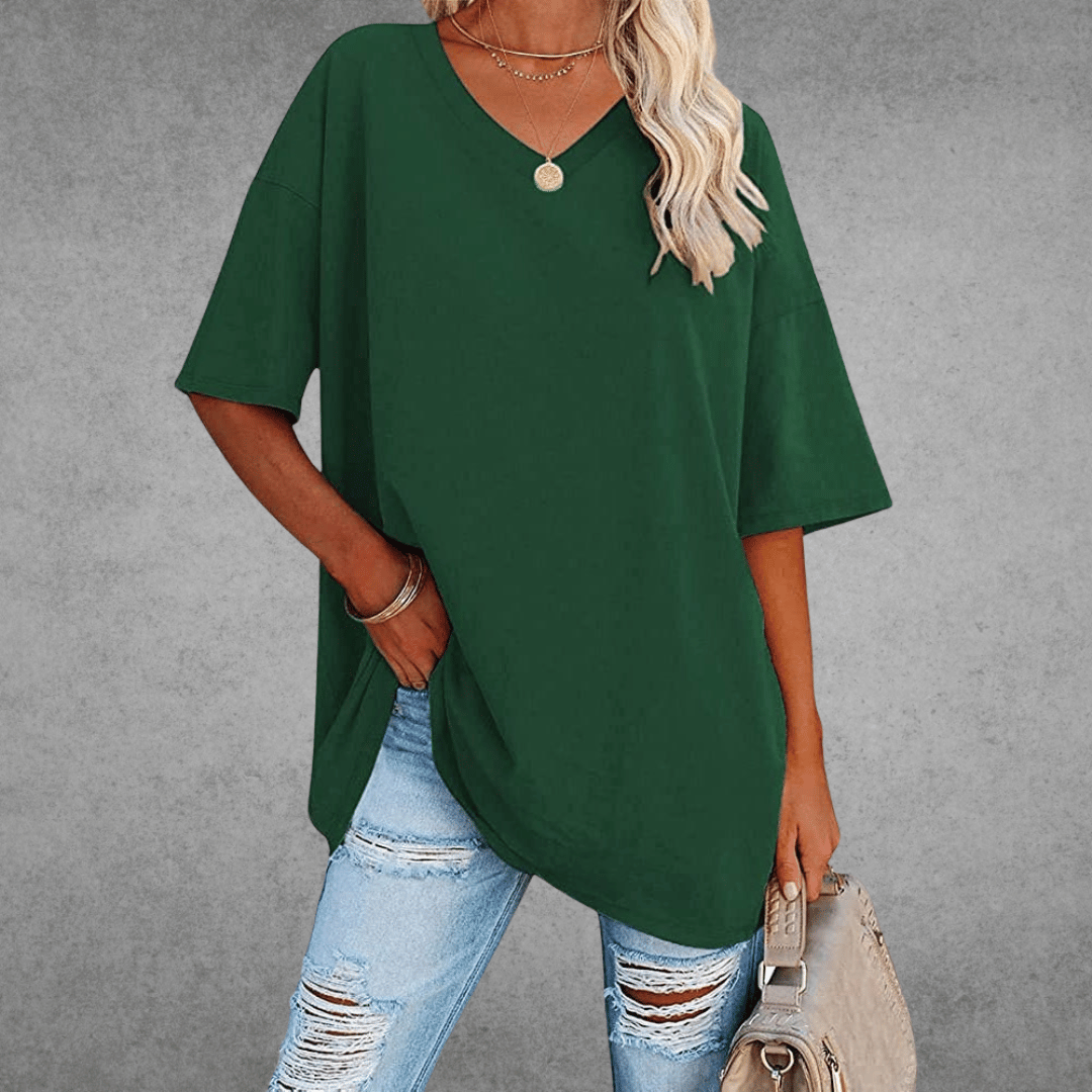 T-shirt Femme Décontracté – Col V et Tissu Doux