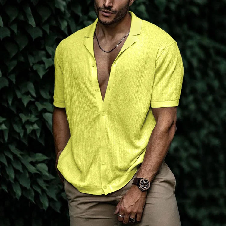 Chemise Homme Lin Élégant Manches Courtes