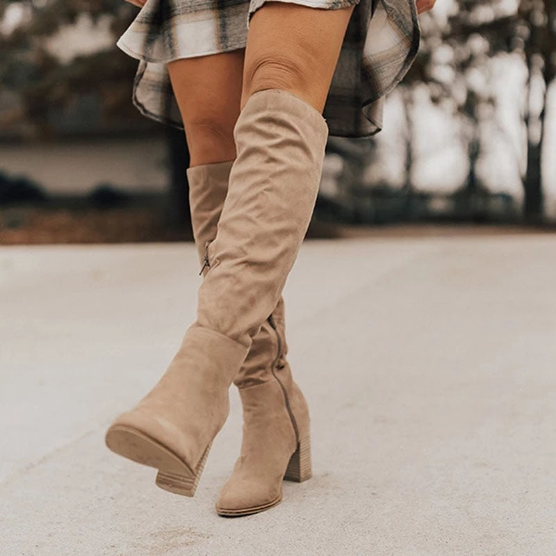 Bottes mode mi-mollet avec fermeture éclair et look décontracté
