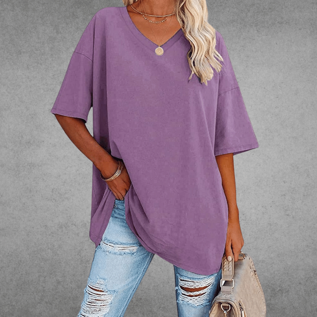 T-shirt Femme Décontracté – Col V et Tissu Doux