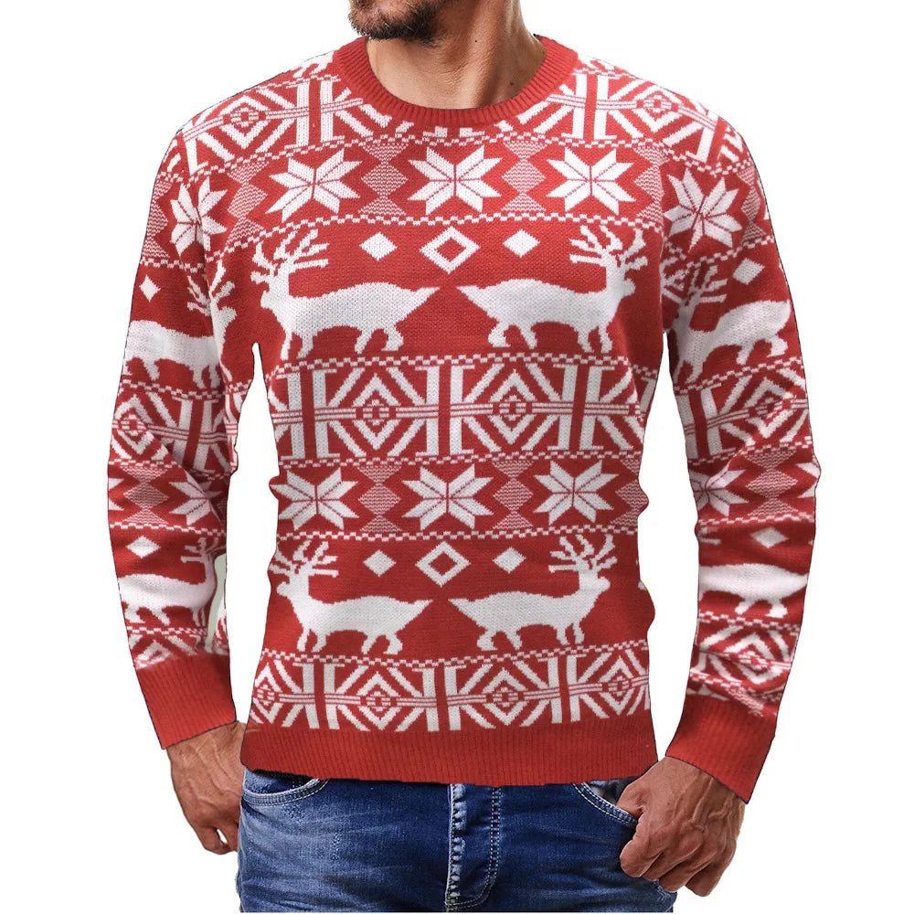 Pull Hiver Homme Rouge Blanc à Carreaux Festif - LuxeStyle