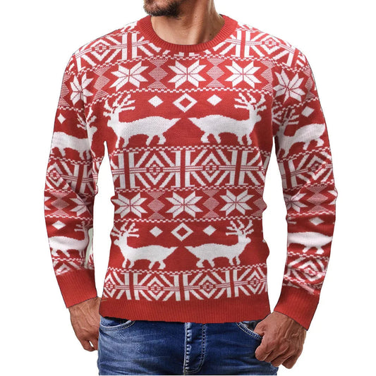 Pull Hiver Homme Rouge Blanc à Carreaux Festif - LuxeStyle