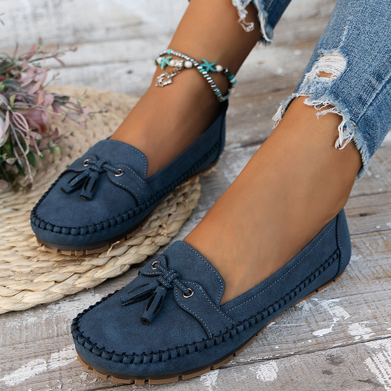 Mocassins Femmes Cuir Bleu Clair avec Nœuds Décoratifs - LuxeStyle
