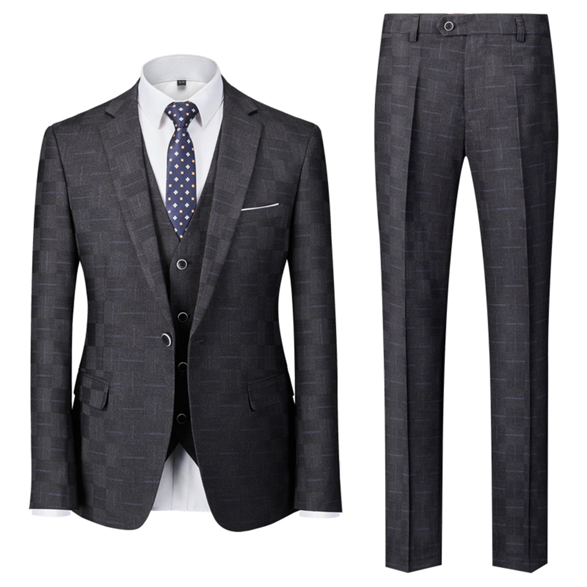 Costume 3 Pièces Élégant À Carreaux Mariage Homme