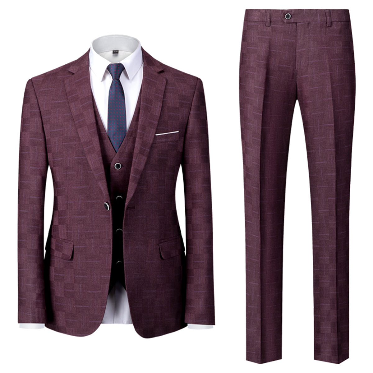 Costume 3 Pièces Élégant À Carreaux Mariage Homme
