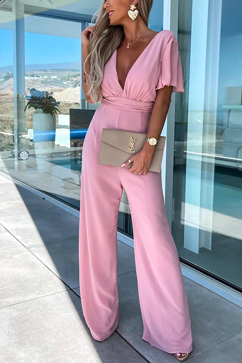 Robe Combinaison Chic Femme - Décolleté Profond avec Volants et Jambes Évasées en Coton Doux - LuxeStyle