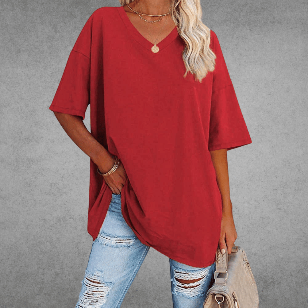T-shirt Femme Décontracté – Col V et Tissu Doux