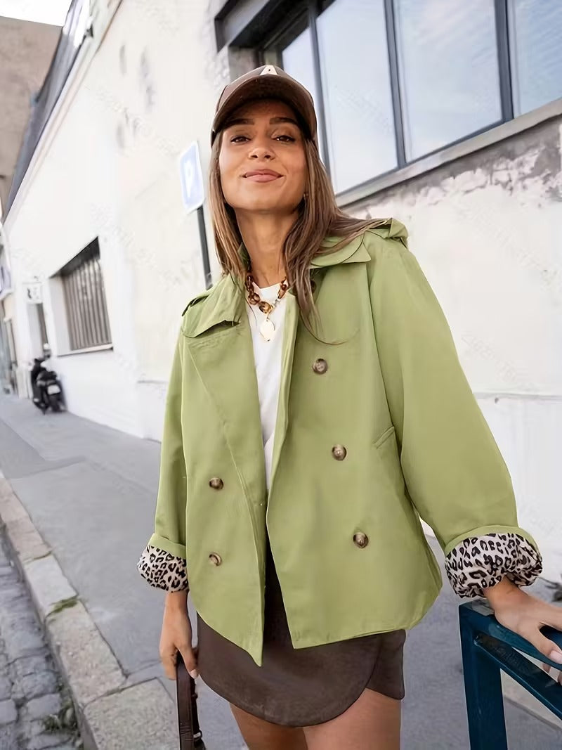 Veste Femme Élégante – Trench Court à Fermeture Boutons & Doublure Colorée