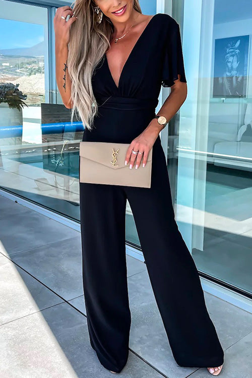 Robe Combinaison Chic Femme - Décolleté Profond avec Volants et Jambes Évasées en Coton Doux