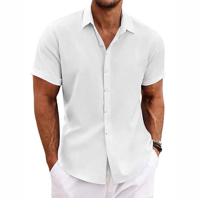 Chemise Homme Été Manches Courtes Col Italien