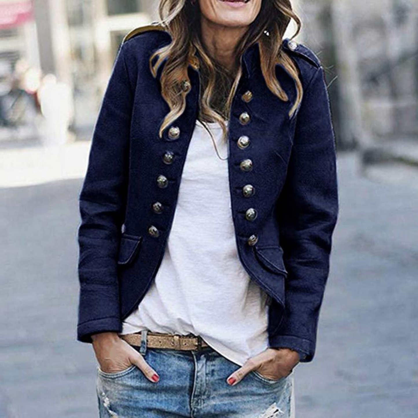 Blazer Vanille Féminin Court à Col Montant