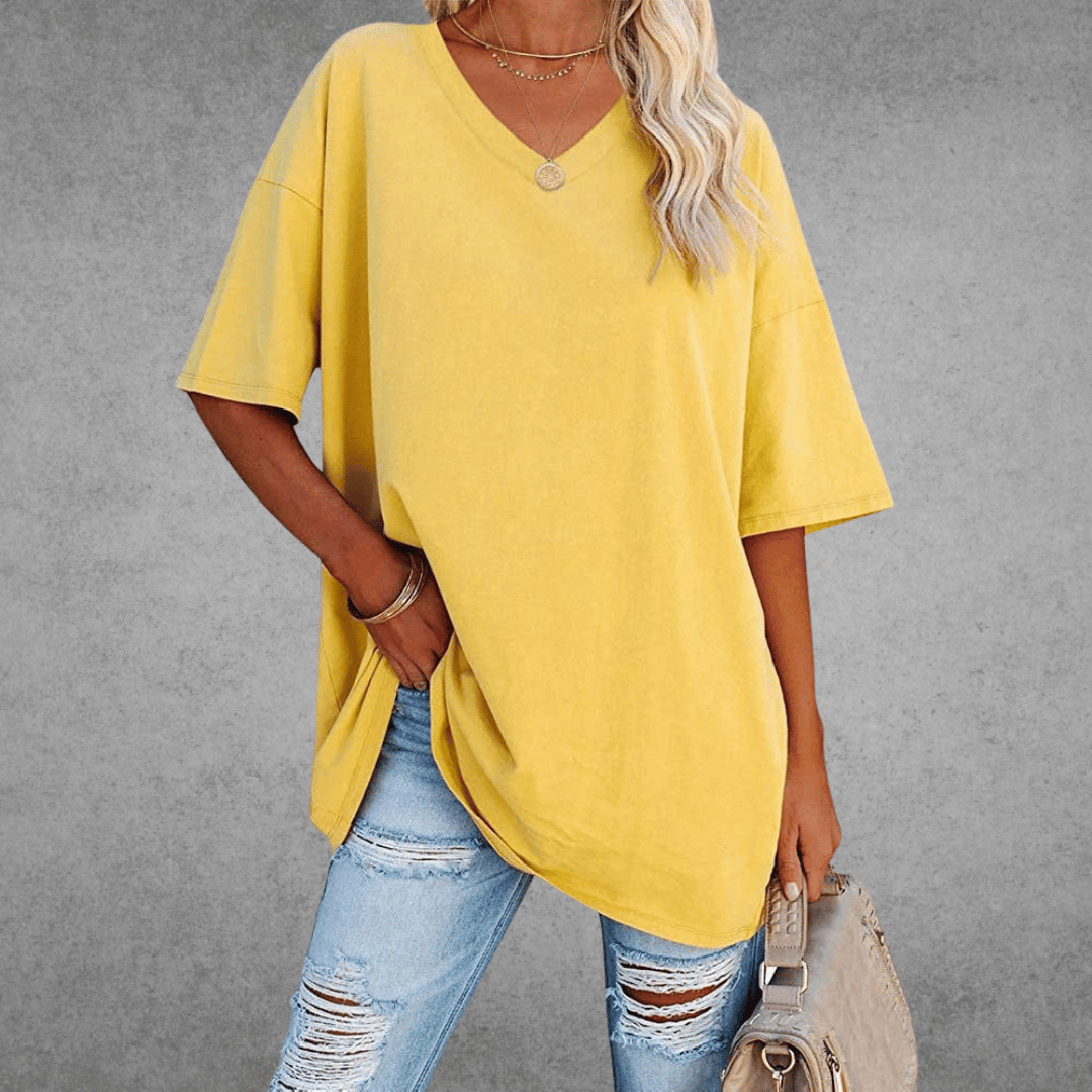 T-shirt Femme Décontracté – Col V et Tissu Doux