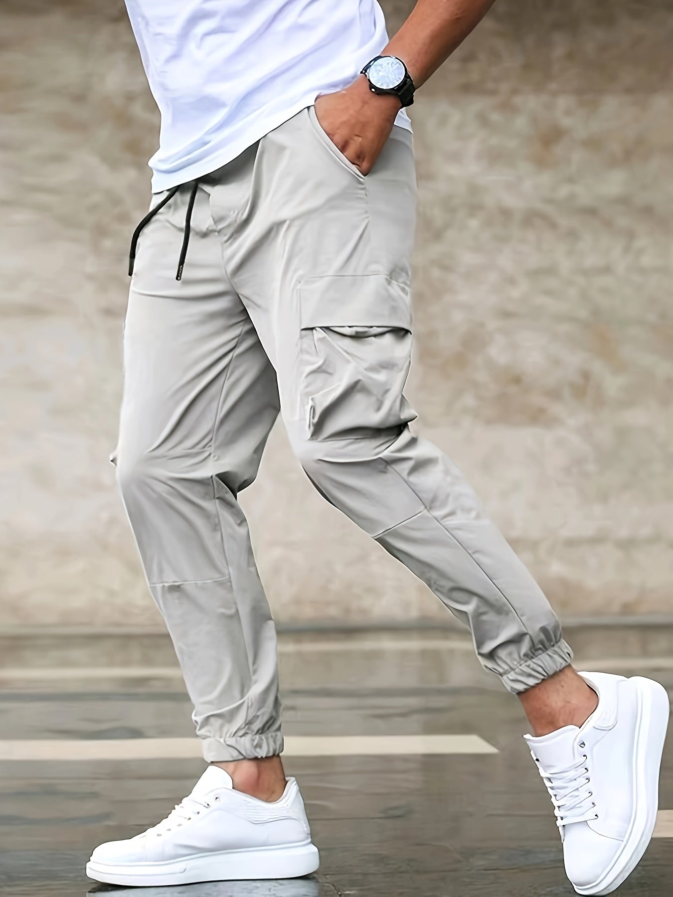 Pantalon Homme Beige Utilitaire avec Poches - LuxeStyle