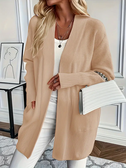 Gilet femme long en tricot camel élégant