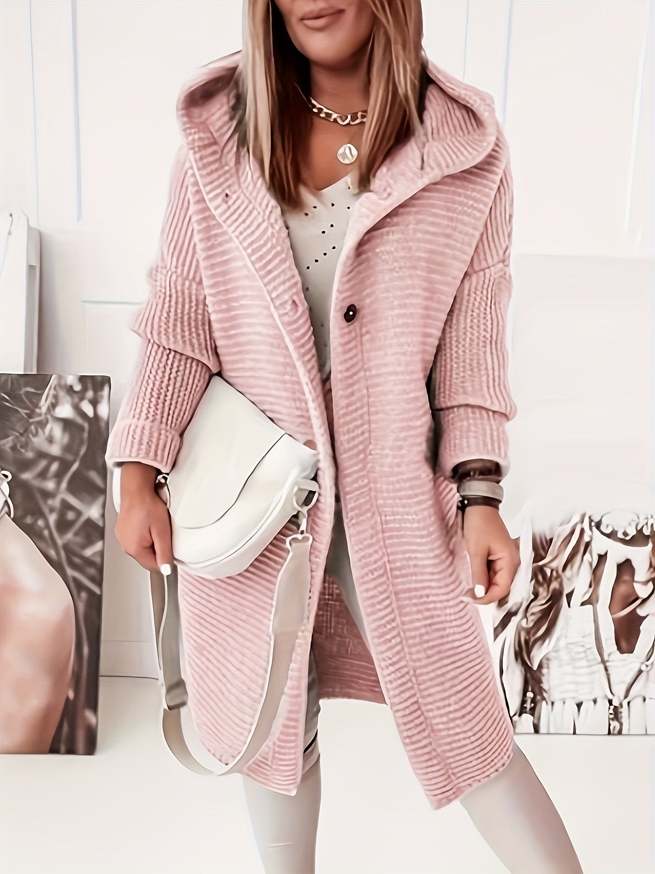 Manteau femme rose foncé épais capuche - LuxeStyle