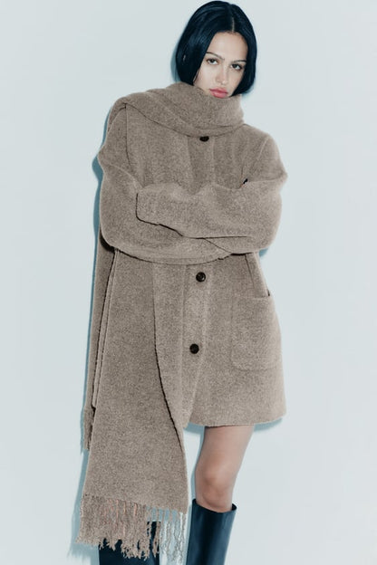 Veste Élégante Tricot pour Femme avec Foulard