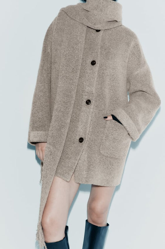 Veste Élégante Tricot pour Femme avec Foulard - LuxeStyle