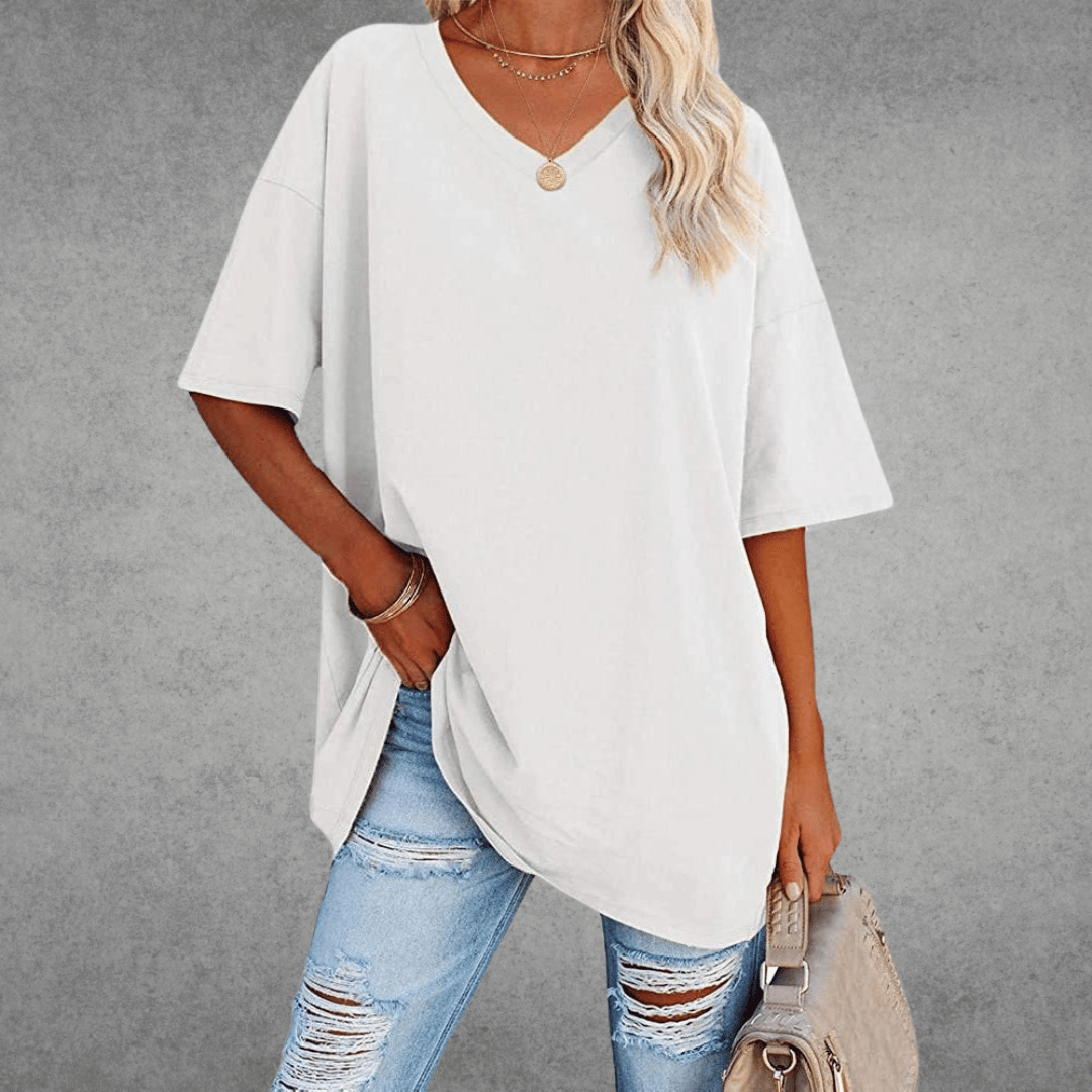 T-shirt Femme Décontracté – Col V et Tissu Doux