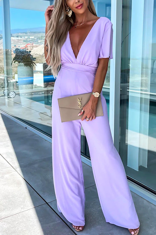 Robe Combinaison Chic Femme - Décolleté Profond avec Volants et Jambes Évasées en Coton Doux