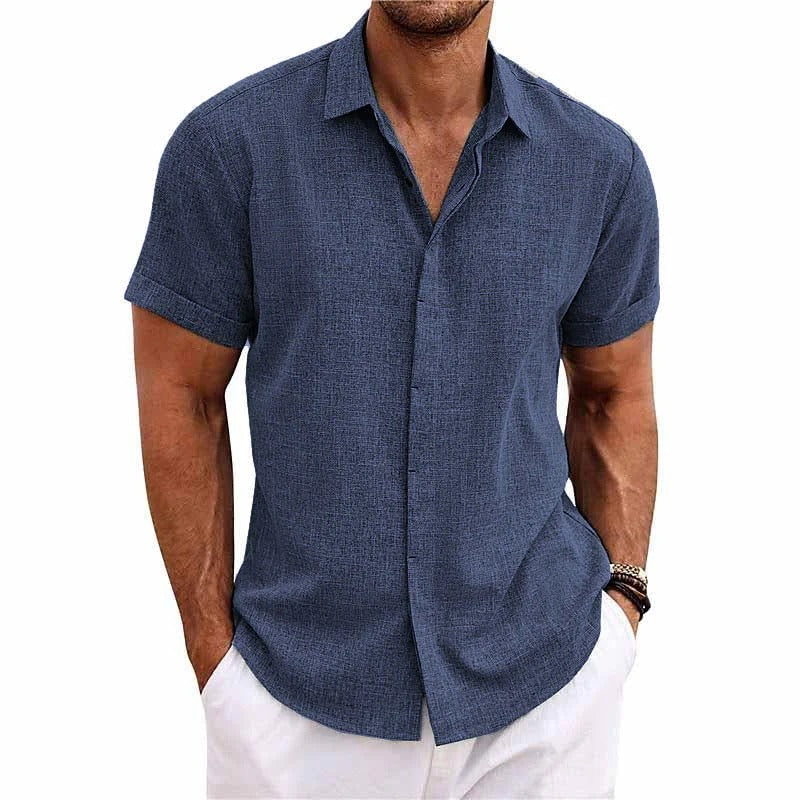 Chemise Homme Été Manches Courtes Col Italien