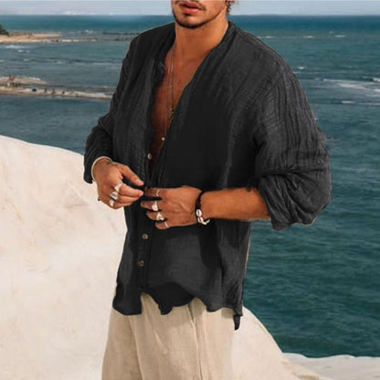 Chemise Lin Beige Relâchée pour Homme