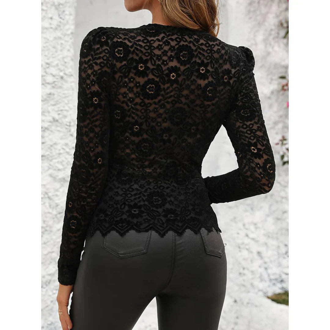 Robe Femme Élégante À Motif Fleur Longue Manche - LuxeStyle