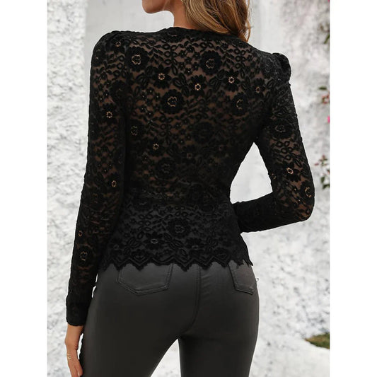 Robe Femme Élégante À Motif Fleur Longue Manche - LuxeStyle