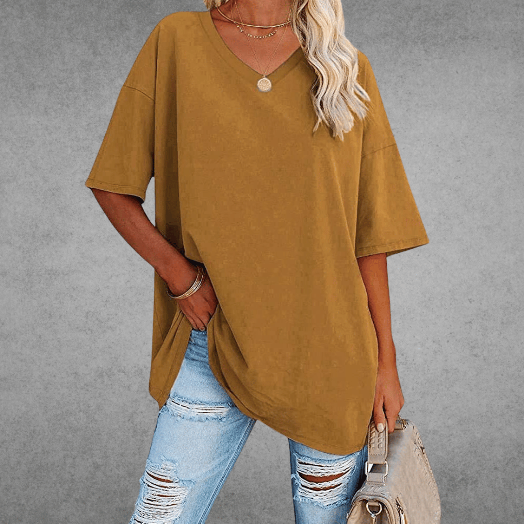 T-shirt Femme Décontracté – Col V et Tissu Doux