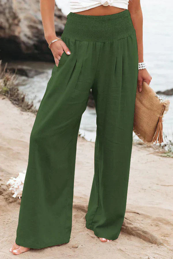 Pantalon Linéaire Femme – Taille Élevée, Coupe Fluide et Raffinée pour l'Été