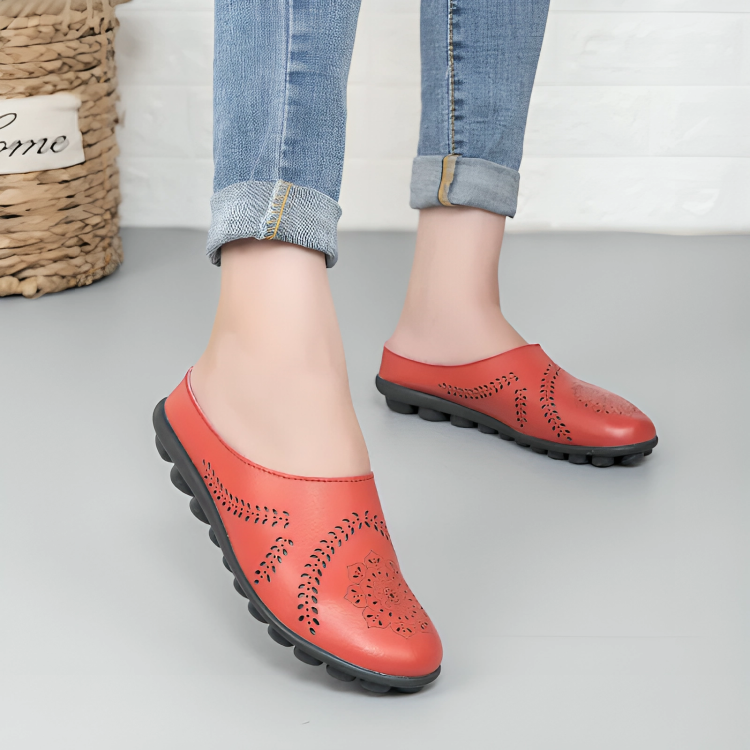 Mocassins Femmes Plates à Bout Rond et Cuir Lisse