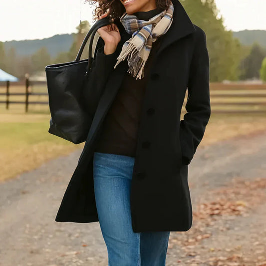 Manteau Femme Élégant Long Hiver - Coupe Traditionnelle avec Fermeture Boutons - LuxeStyle