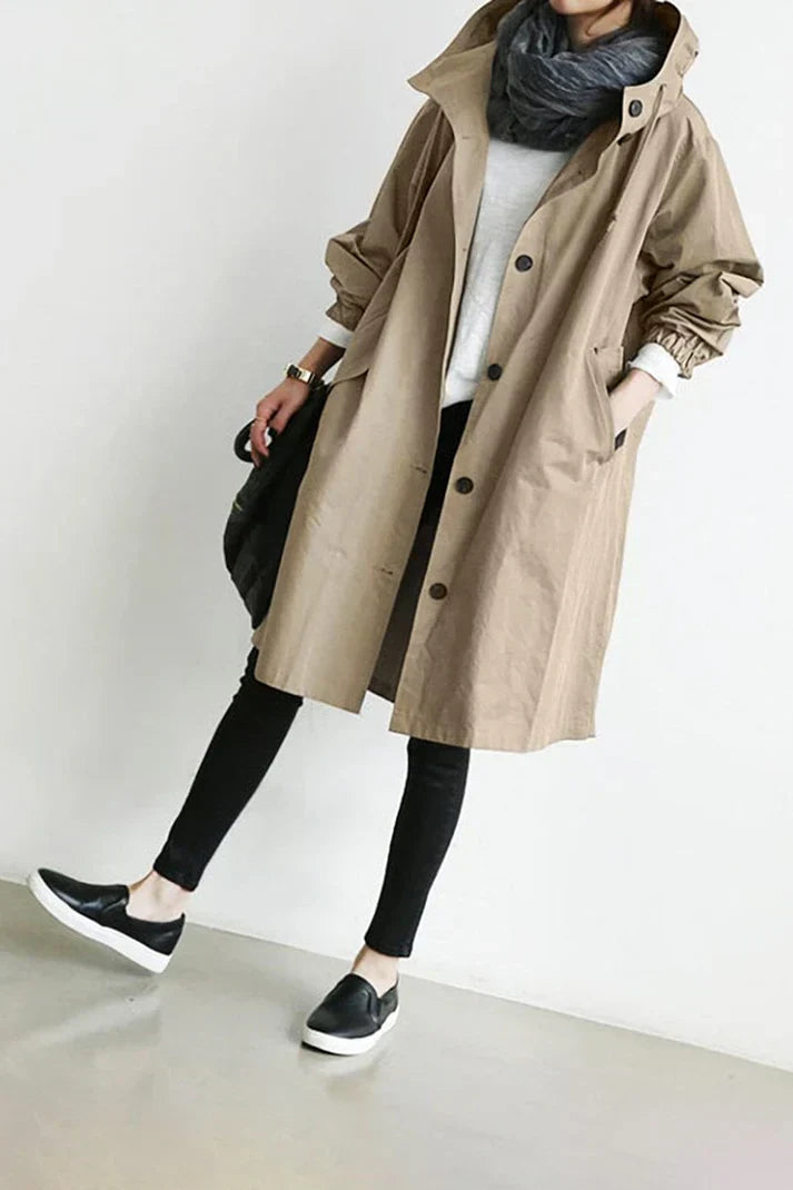 Imperméable Féminin Capuche Boutons pour Femme