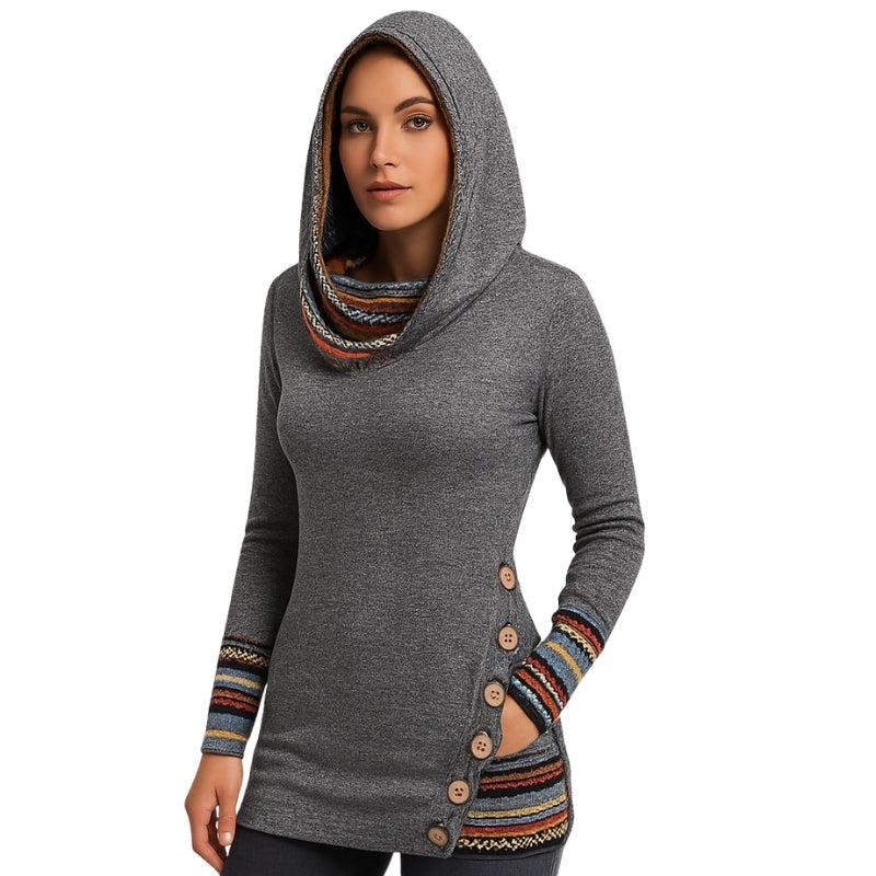 Sweat à capuche chic avec boutons et manches longues